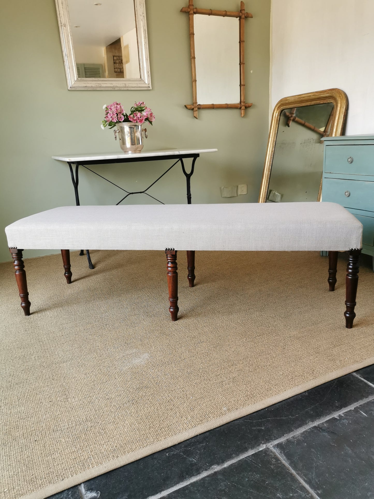 Upholstered Linen Bench