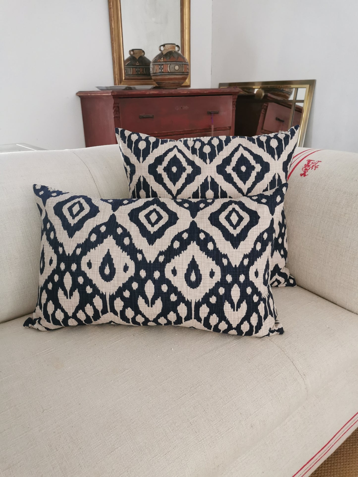 Navy Ikat Cushion