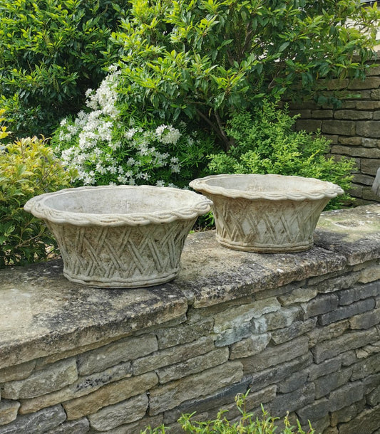 Pair of Basketweave Stone Planters