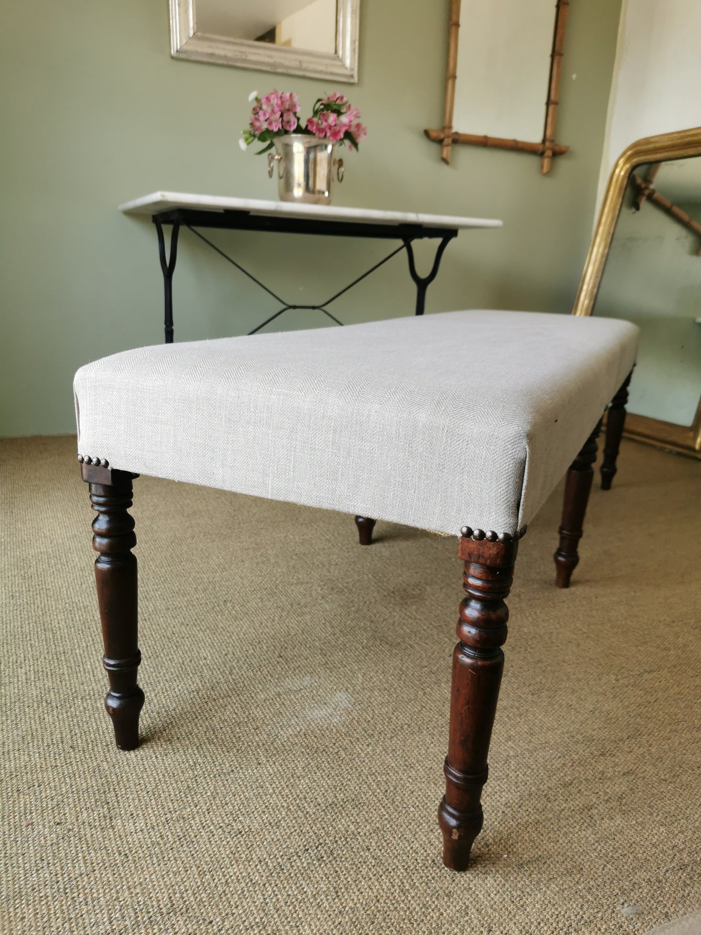 Upholstered Linen Bench