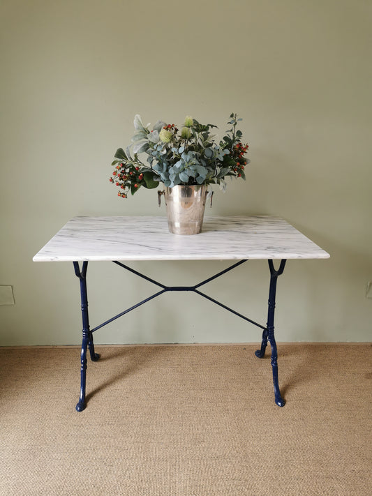 French White Marble Table with Navy Base